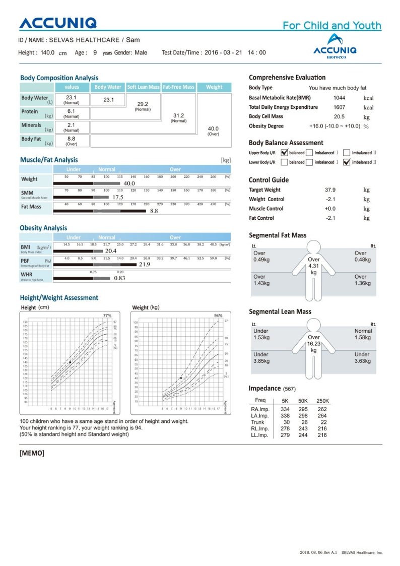 Fiche de résultats Enfants/Adolescents BC720